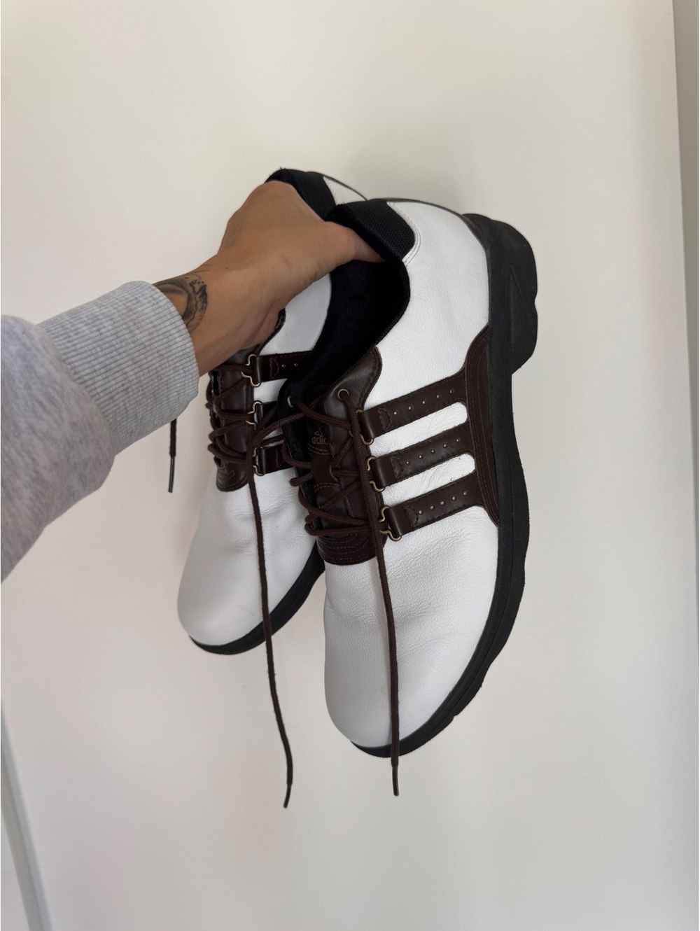 Adidas Men’s White & Brown Leather Golf Shoes Size 12 Lace Up